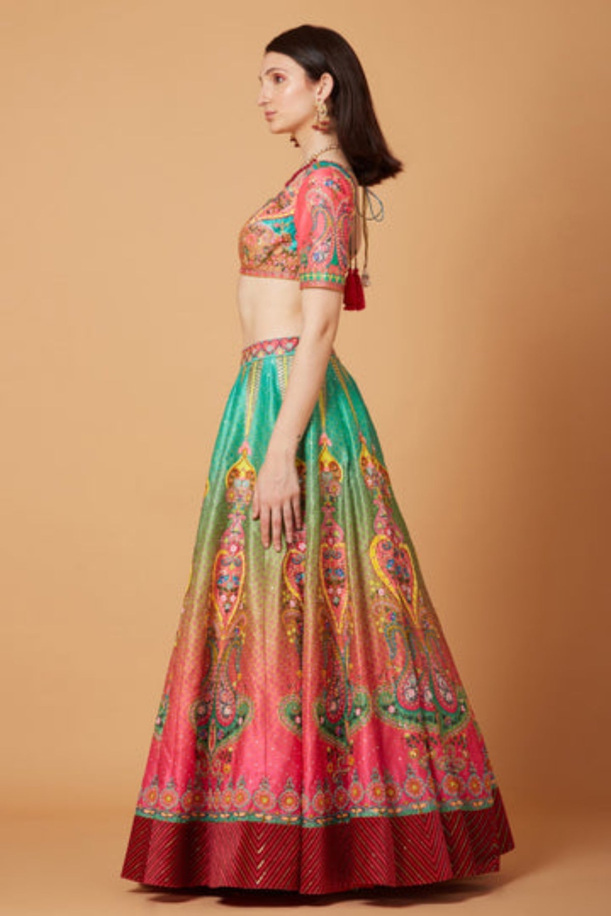 Green-pink Ombre Embroidered Lehenga Set