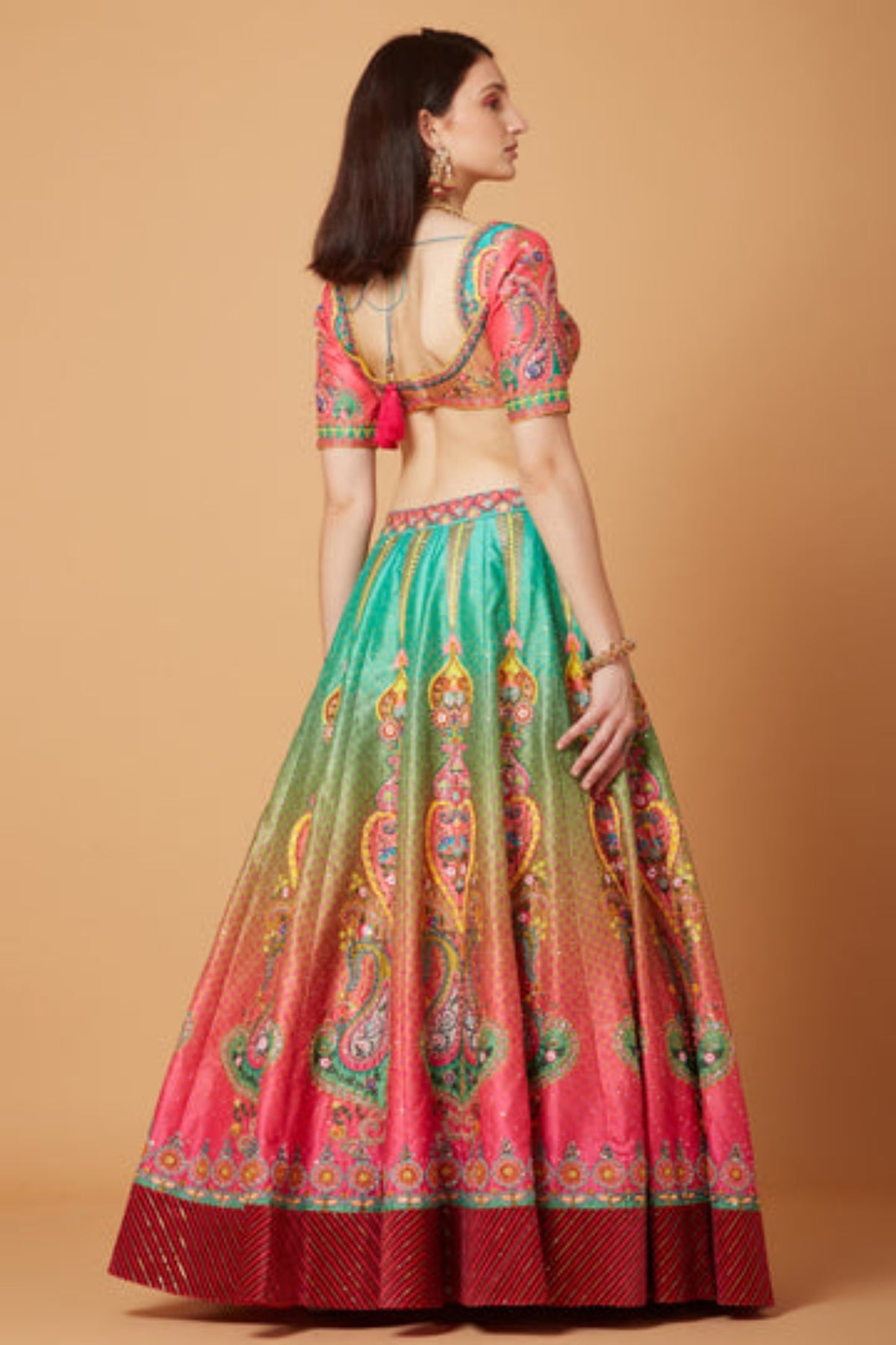 Green-pink Ombre Embroidered Lehenga Set