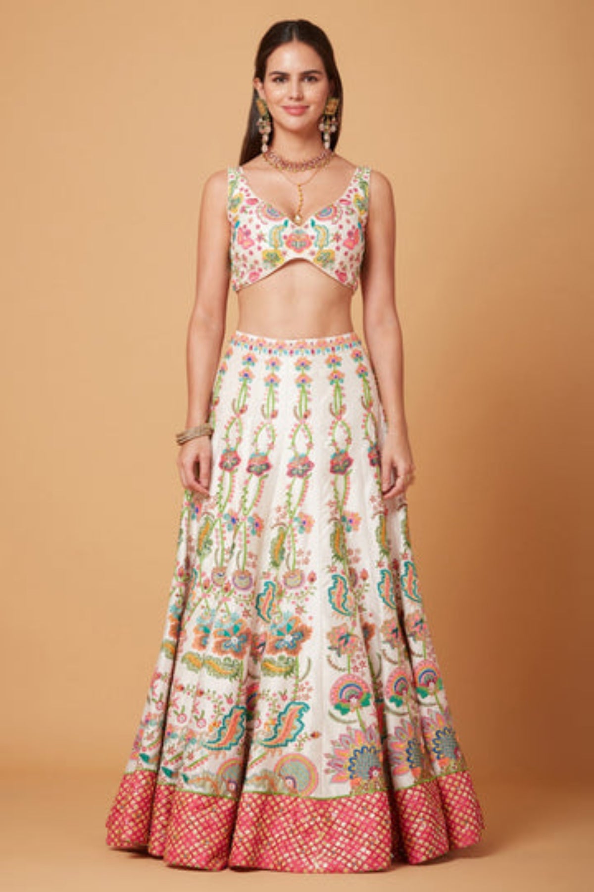 Blush Ivory Floral Embroidered Lehenga Set
