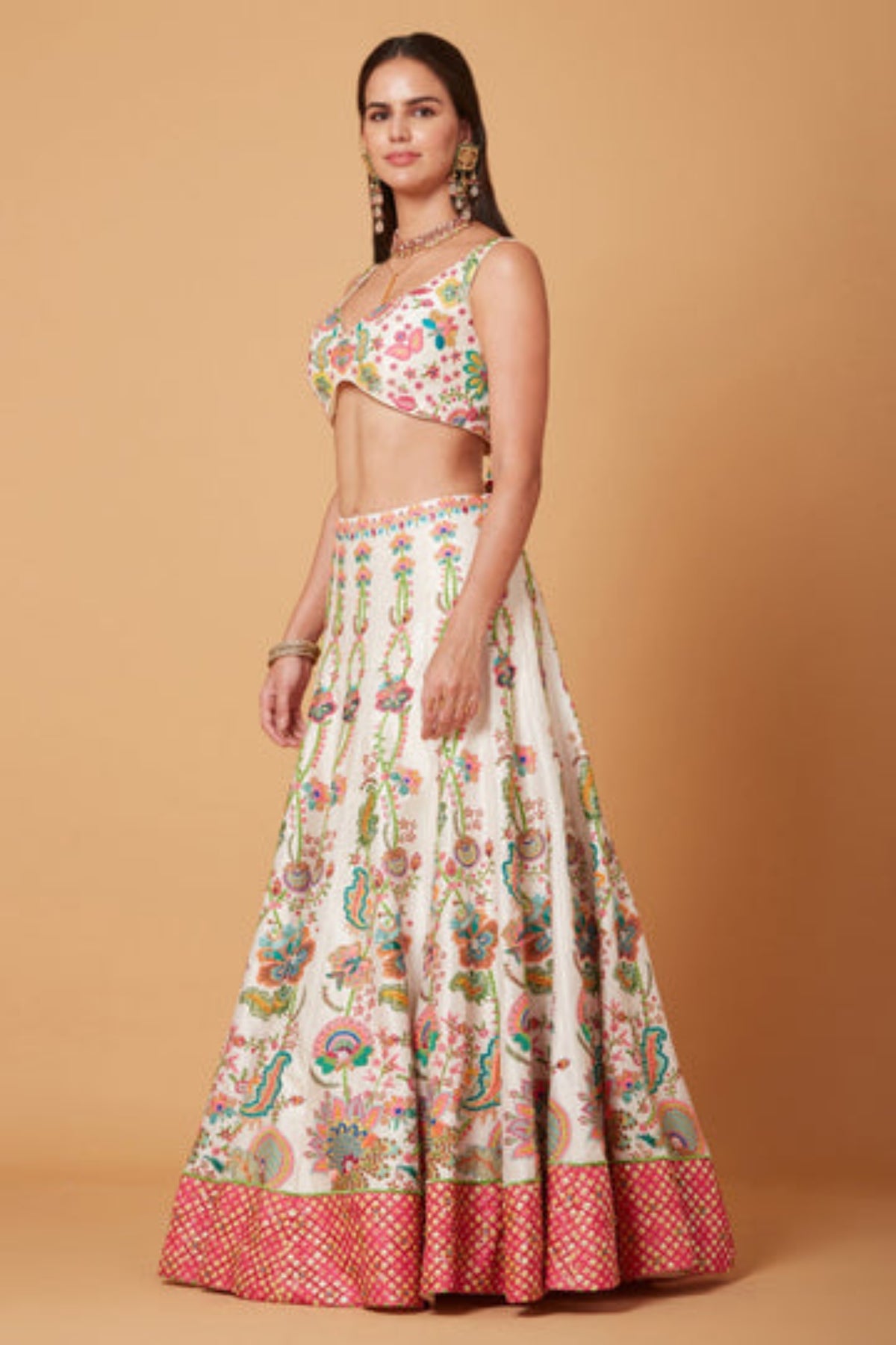 Blush Ivory Floral Embroidered Lehenga Set