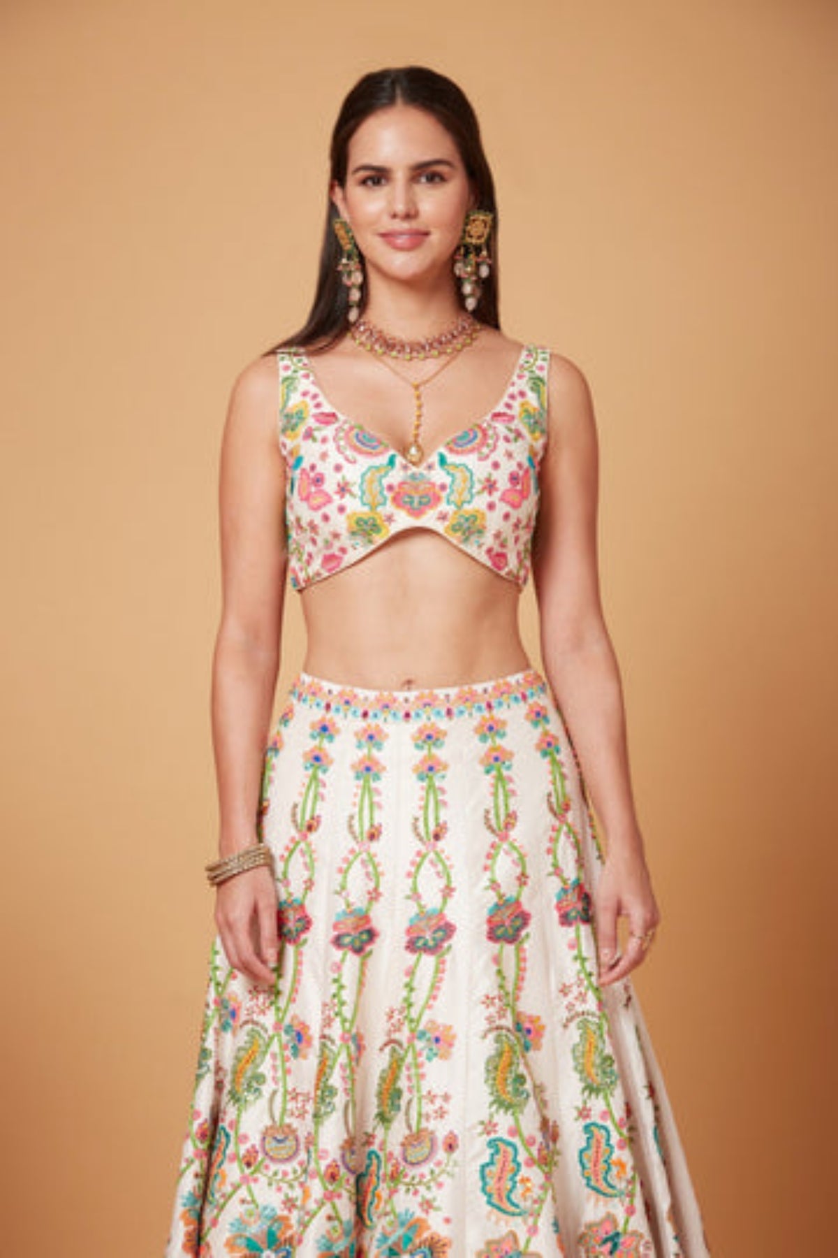 Blush Ivory Floral Embroidered Lehenga Set