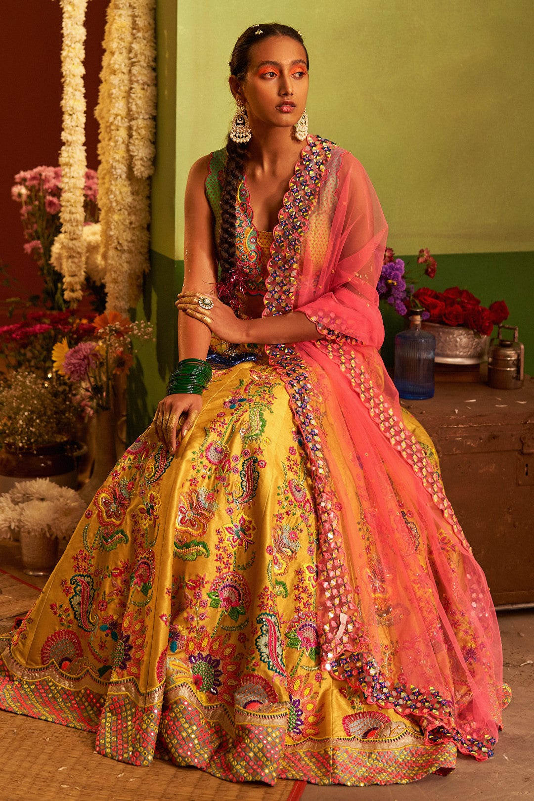 Signature Yellow Floral Embroidered Lehenga Set