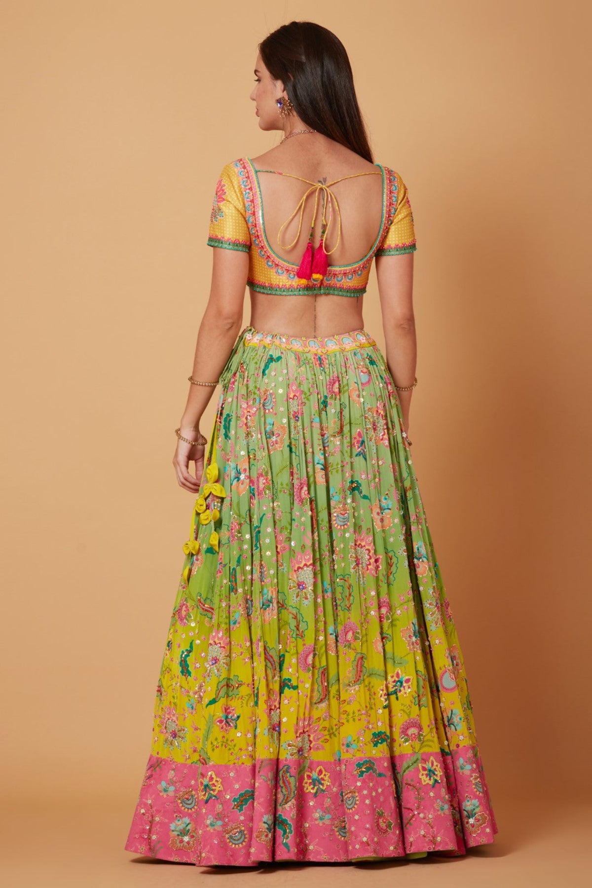 Yellow-green Ombre Embroidered Lehenga Set