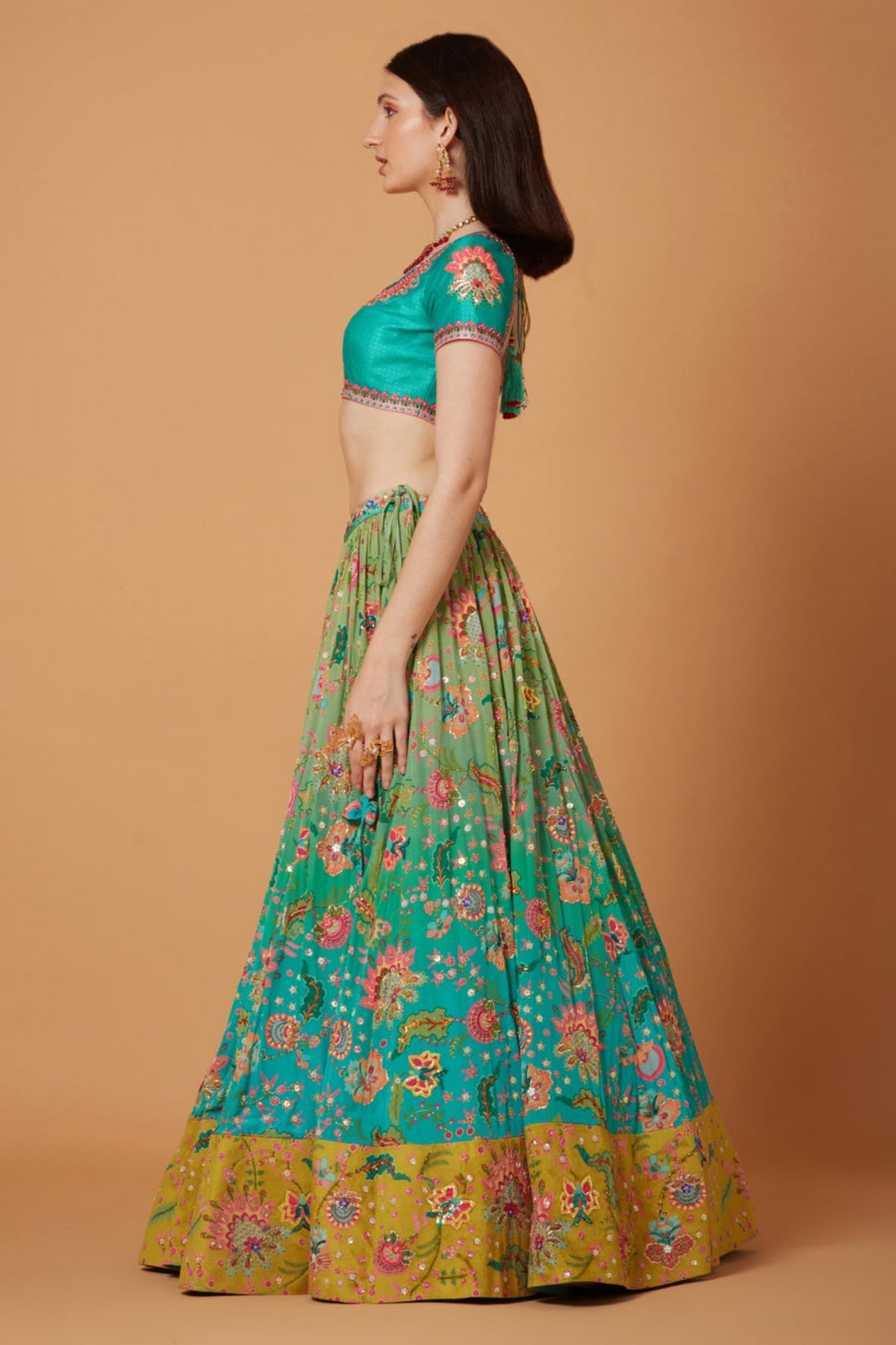 Aqua Turquoise Ombre Embroidered Lehenga Set