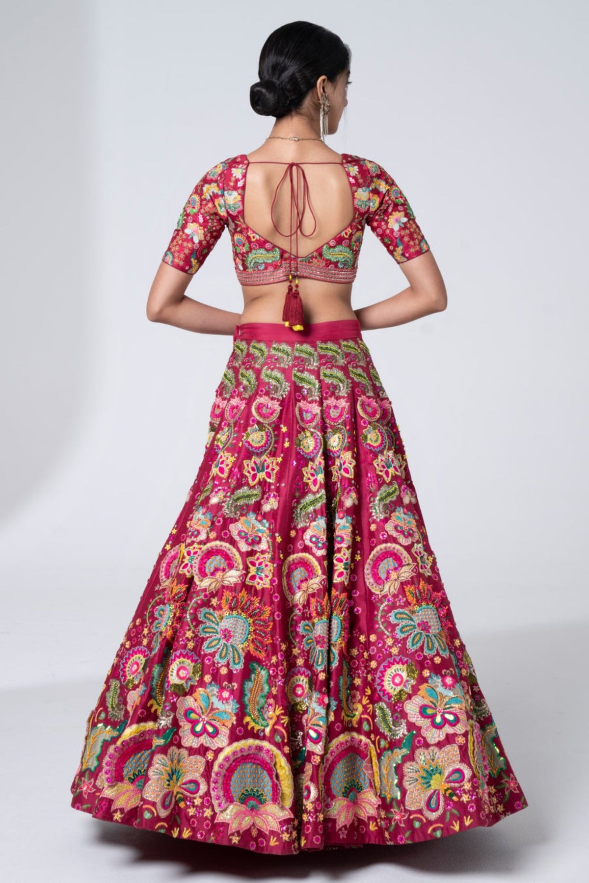 3d Embroidered Burgundy Lehenga Set