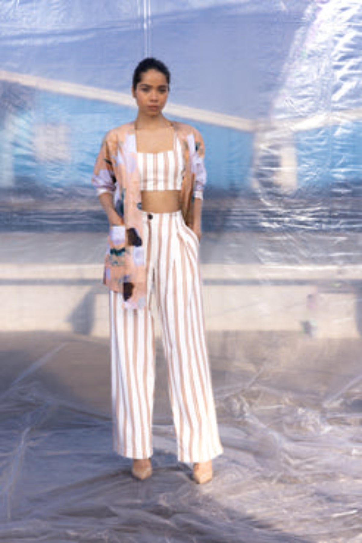 Brown Stripes Pleated Pants