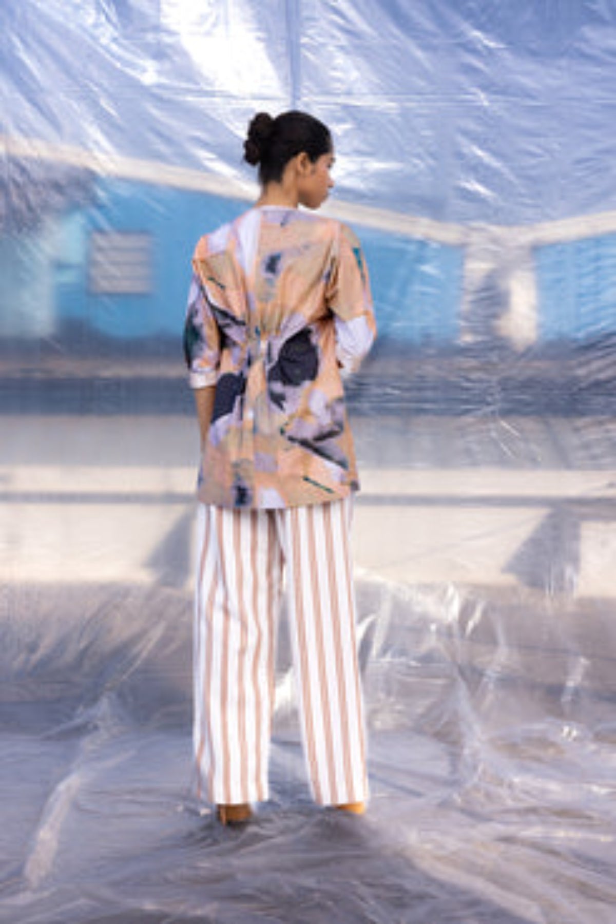 Brown Stripes Pleated Pants