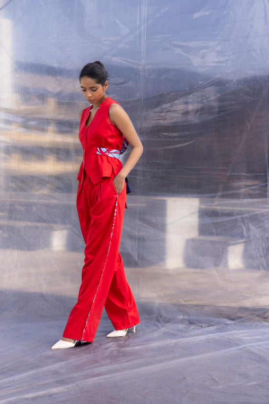 Red Waist Coat Pants Set