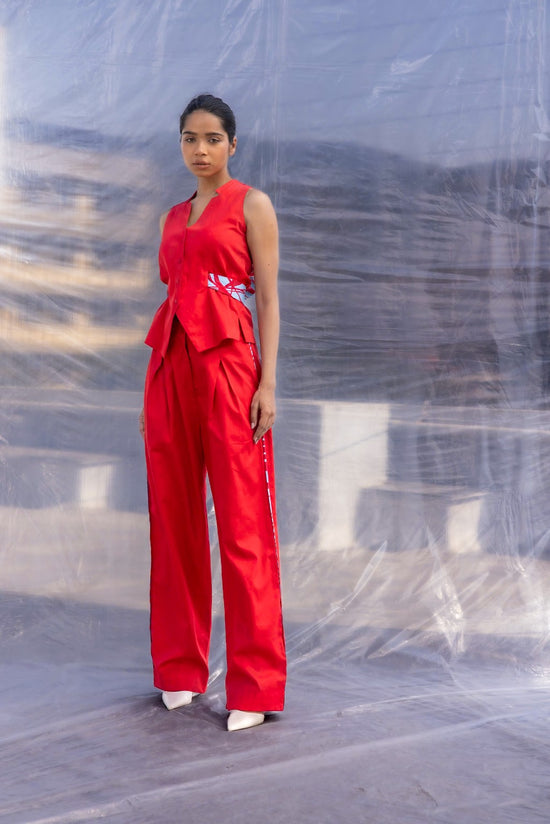 Red Waist Coat Pants Set