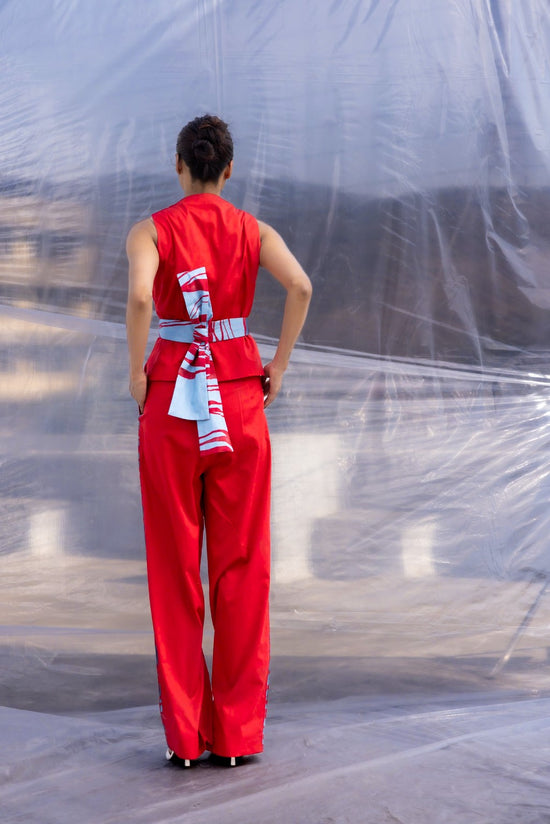 Red Waist Coat Pants Set