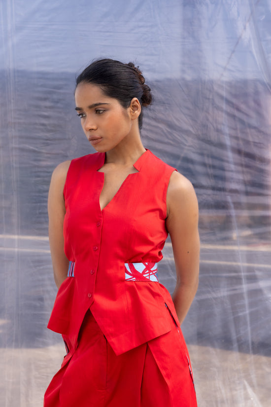 Red Waist Coat Pants Set