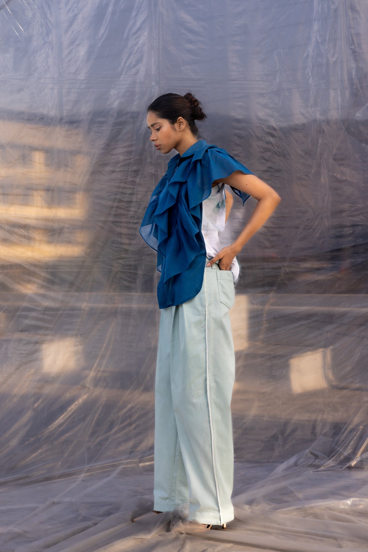 Mint Pleated Denim Pants