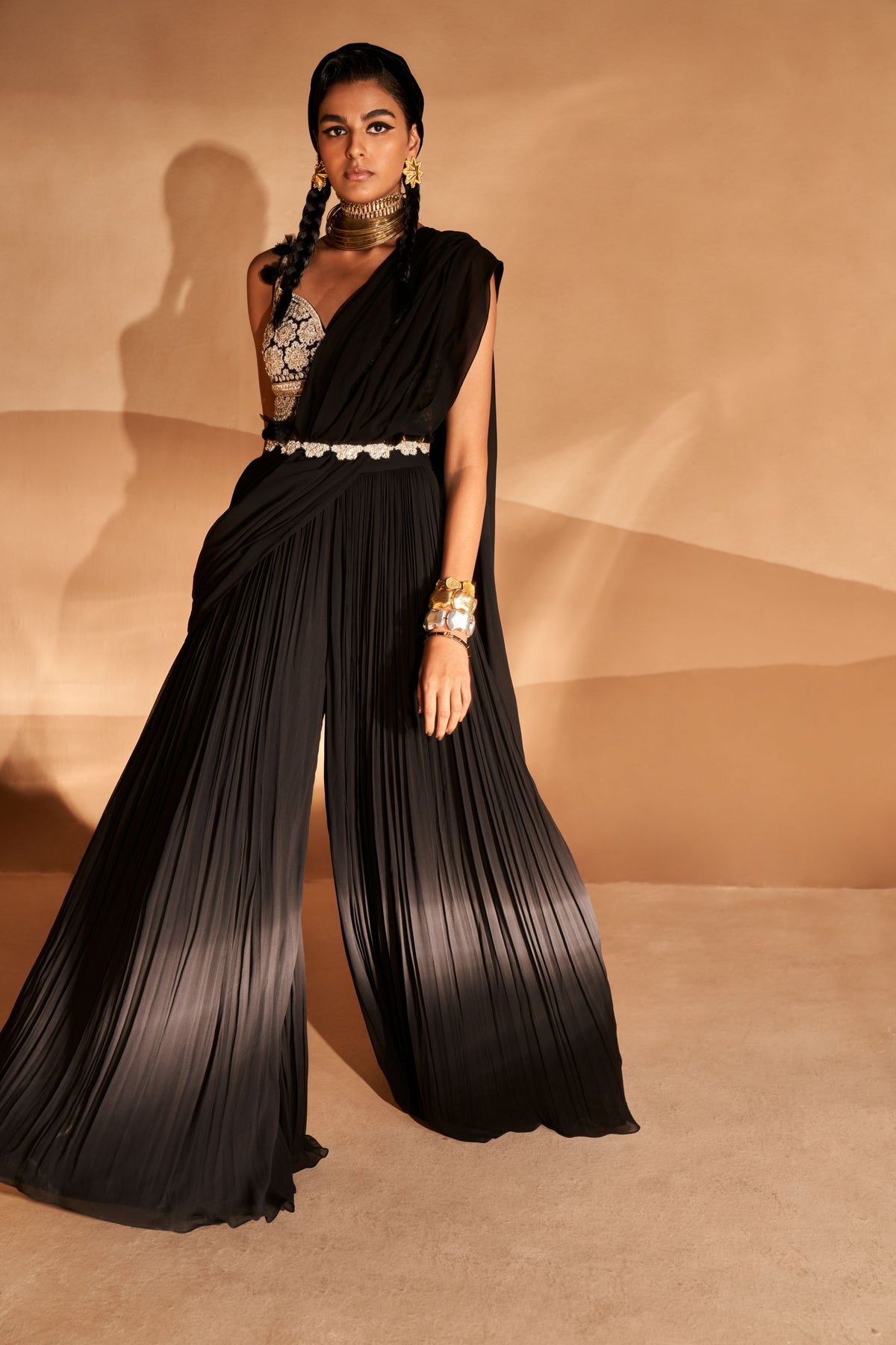 Black Palazzo Saree Set