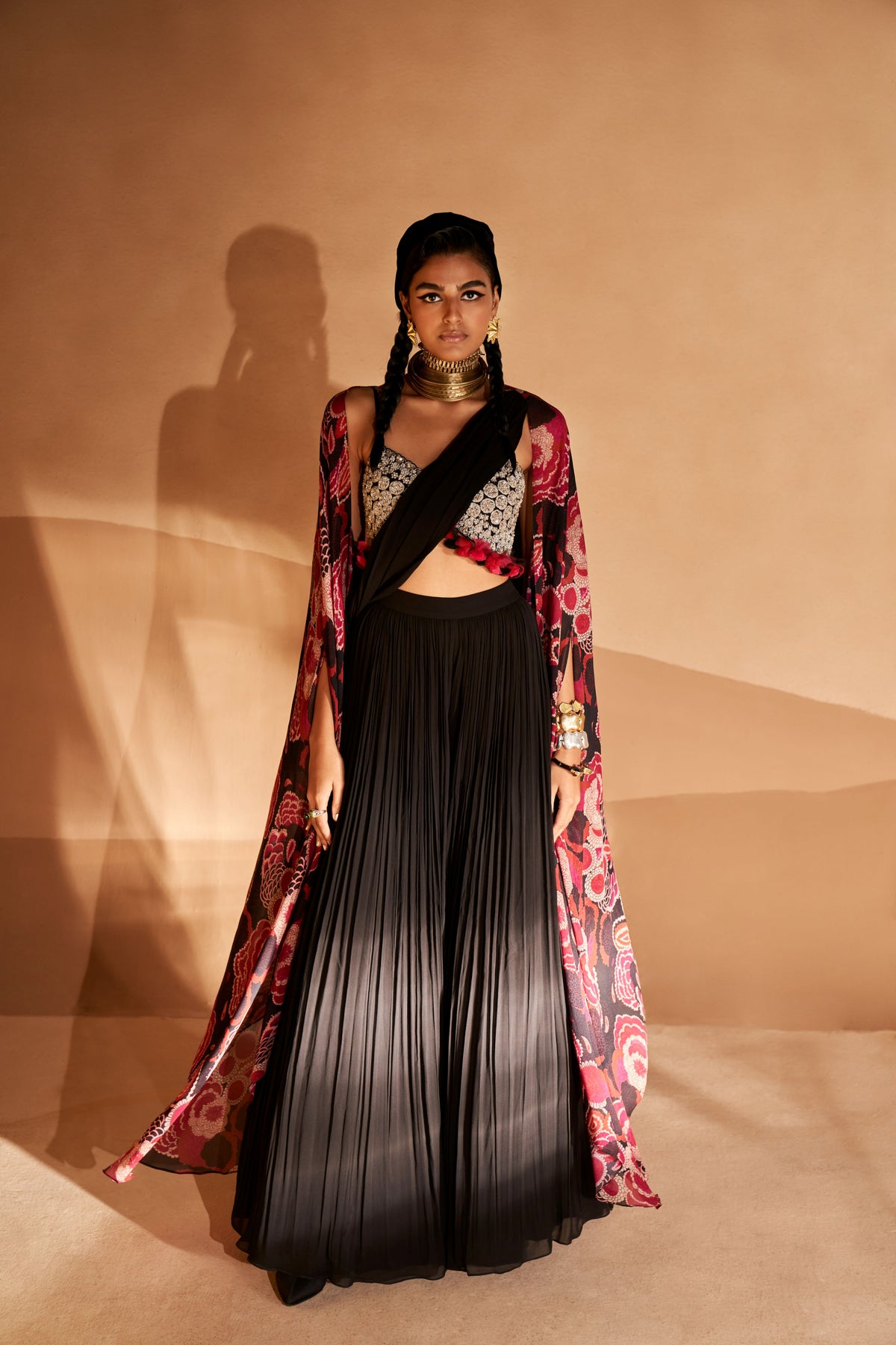 Gulbahar Cape and Plazzo Saree