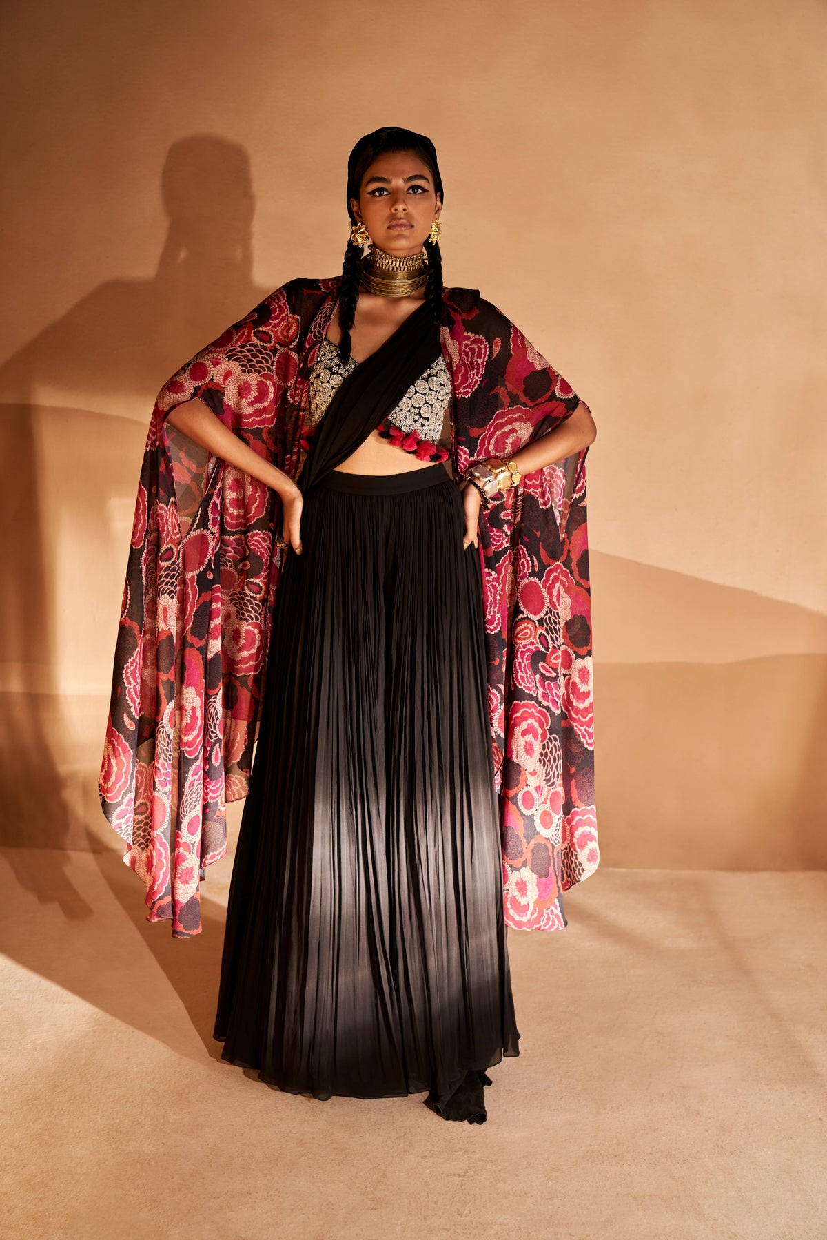 Gulbahar Cape and Plazzo Saree