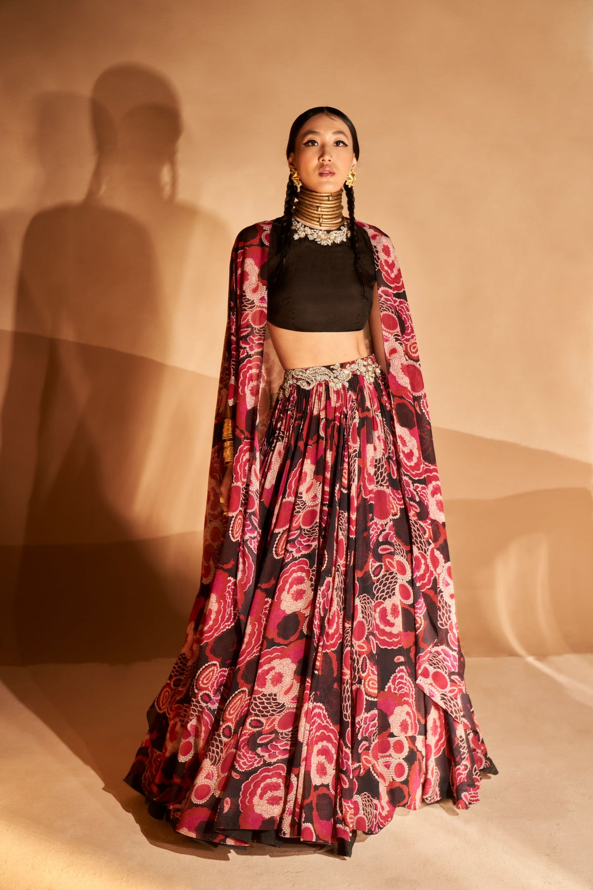 Black Gulbahar Cape and Lehenga Set