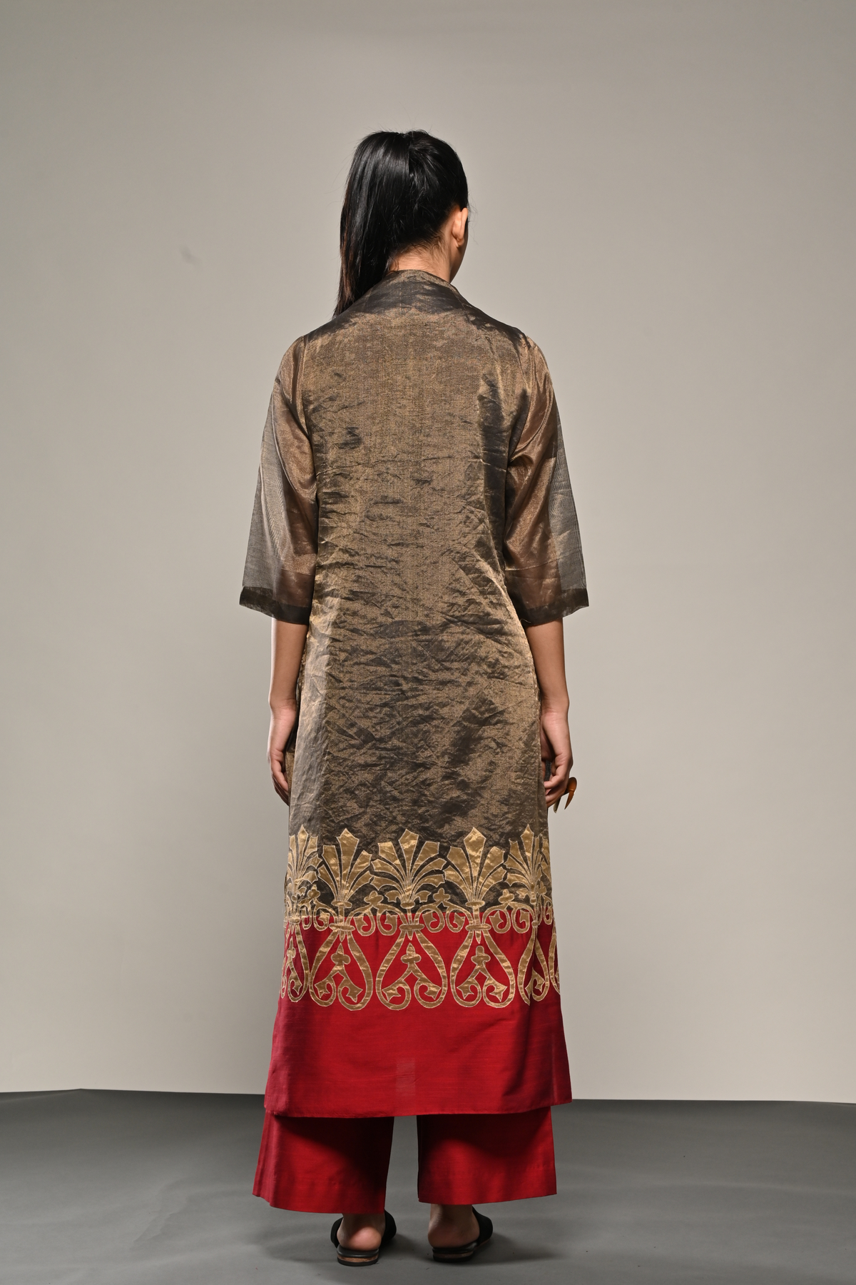 Gold Leaf Bronze Tissue Vase Tunic And Pants