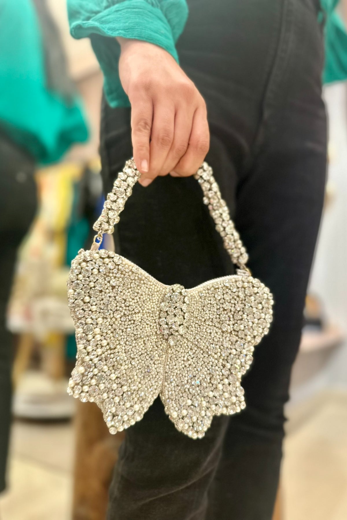 Silver Bow Rhinestone Mini Bag