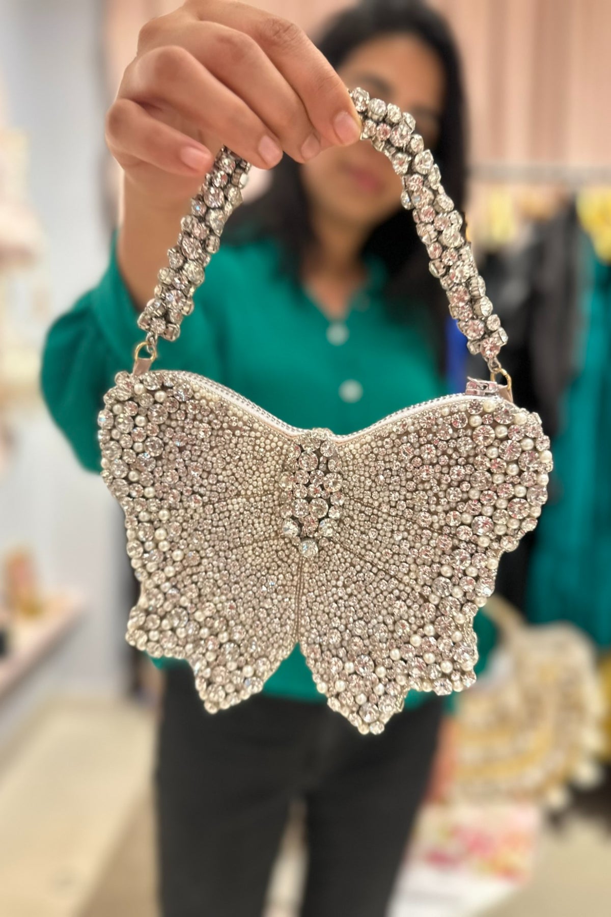 Silver Bow Rhinestone Mini Bag