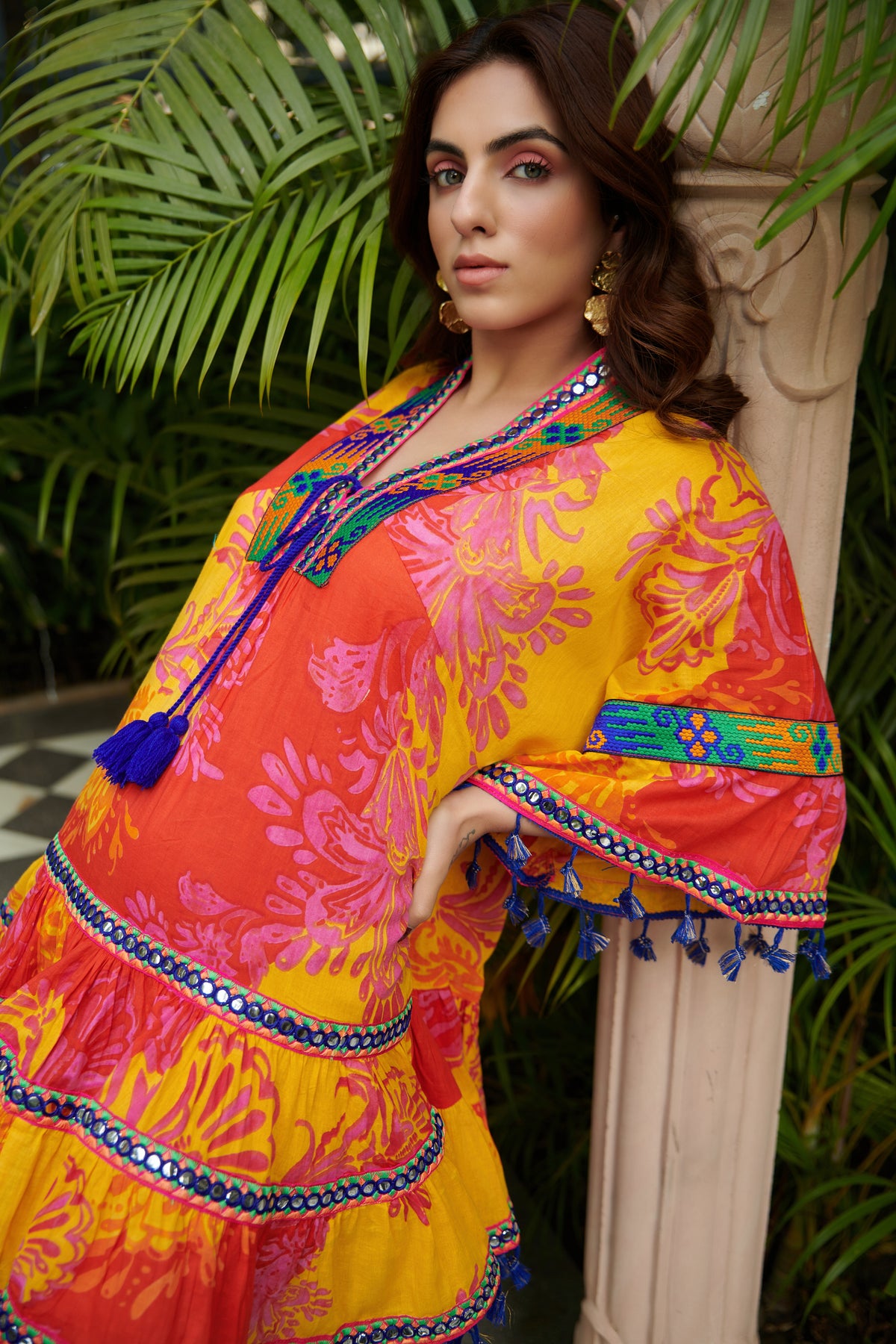 Orange Printed Boxy Mini Dress