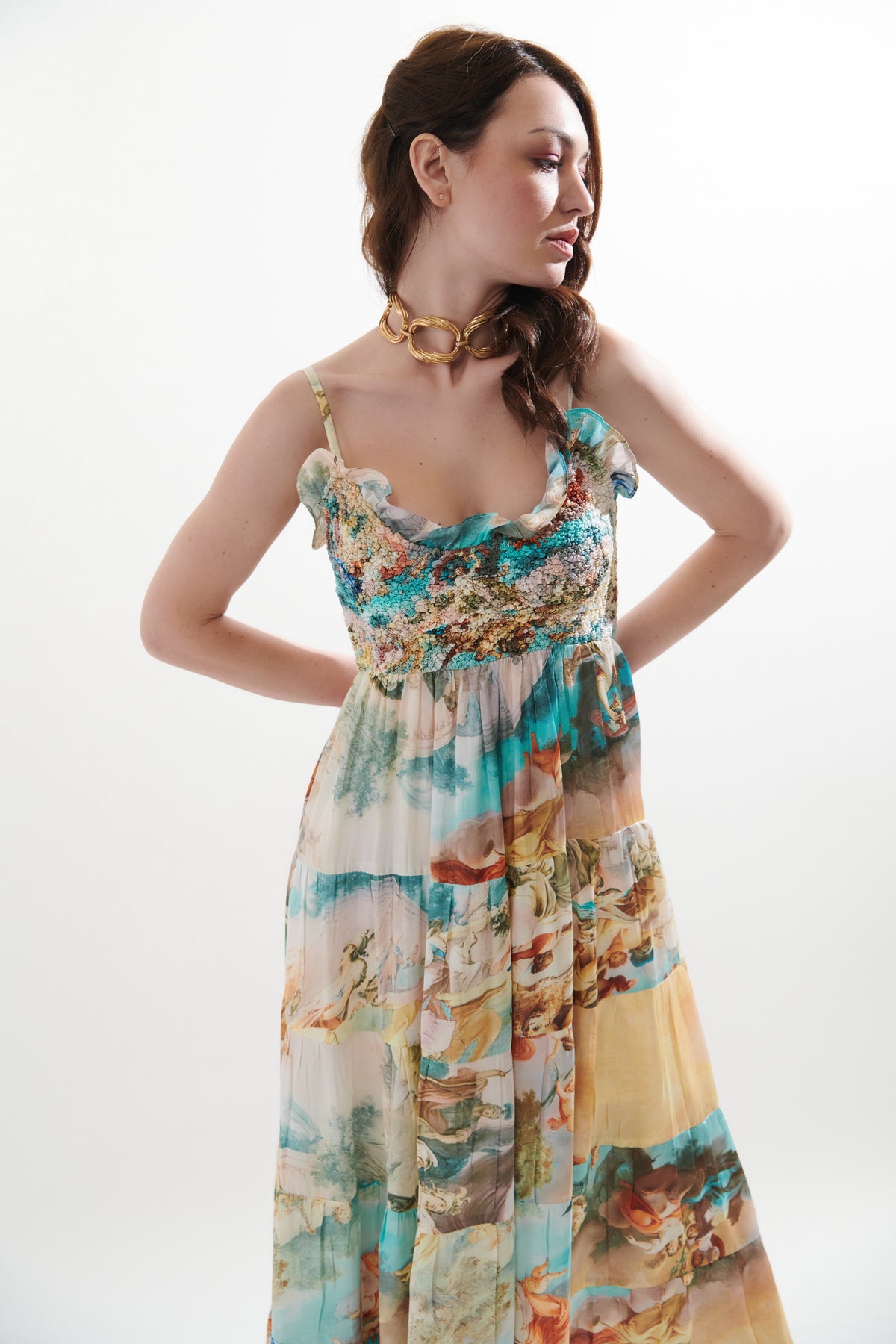 Multi Color This Satin Dress With V Neck