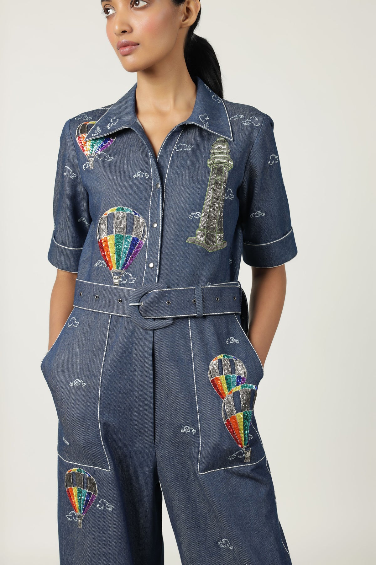 Balloons Jumpsuit With Buckle Belt