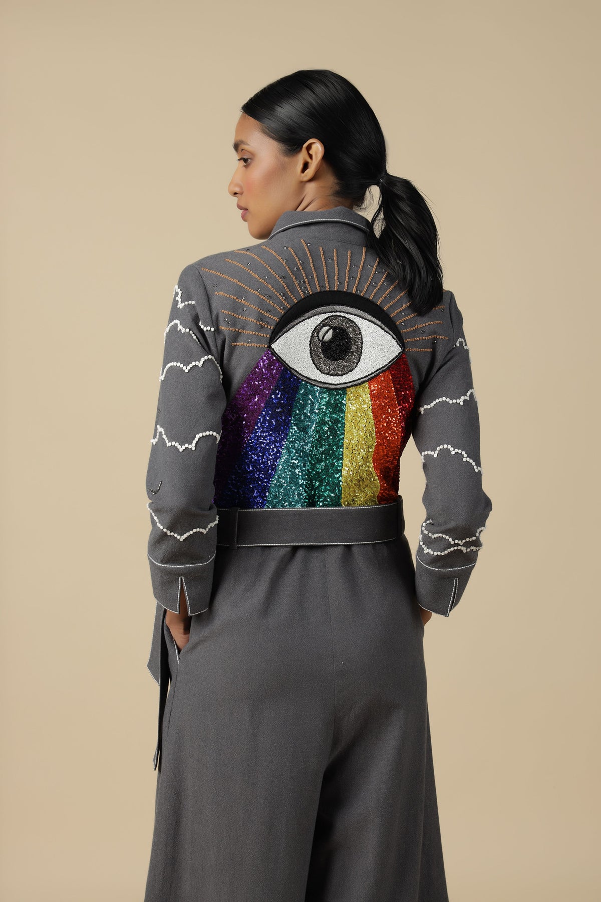 Eye Rainbow Jumpsuit With Buckle Belt