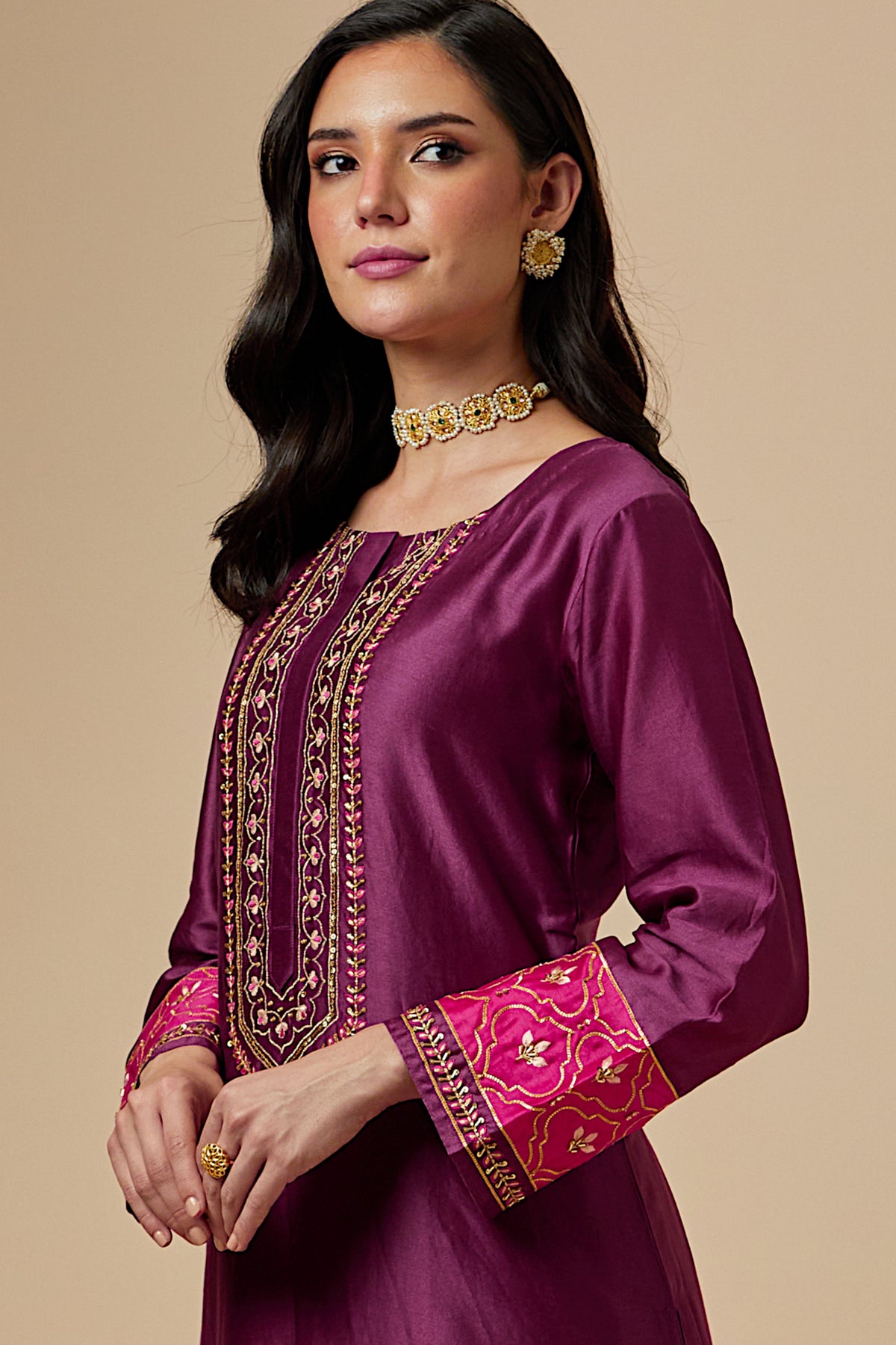 Wine Silk A-line Kurta