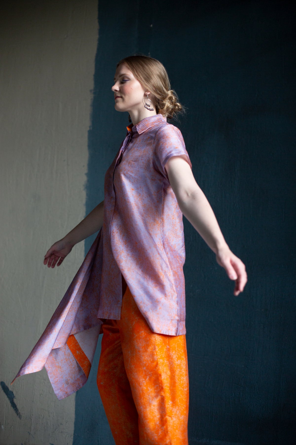 Purple Abstract Print Tunic Set