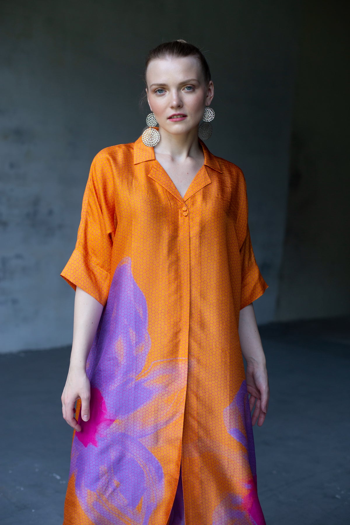 Orange Abstract Floral Print Straight Kurta