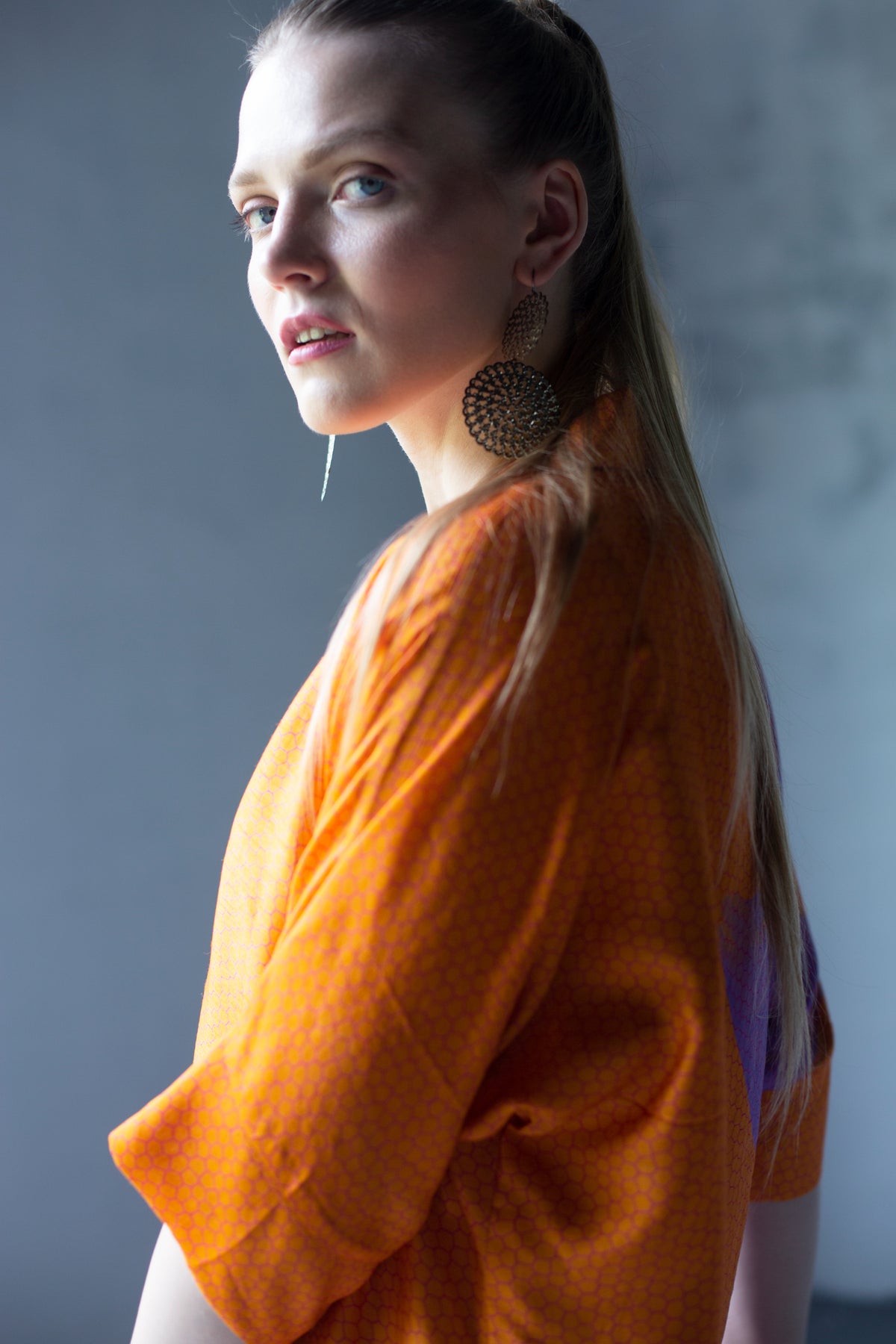 Orange Abstract Floral Print Straight Kurta