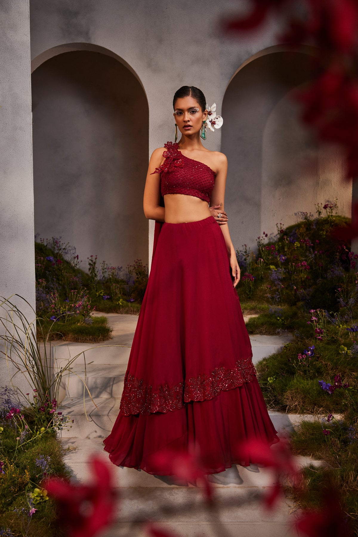 Maroon Lyla One Shoulder Skirt