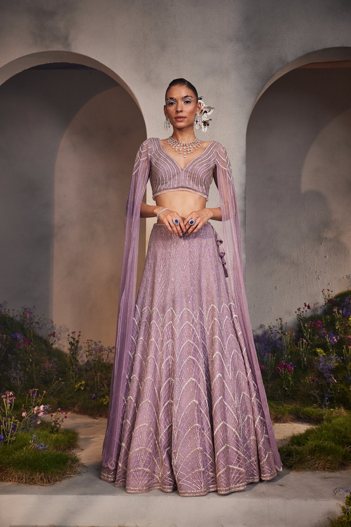 Lisa Lavender Net Lehenga Set