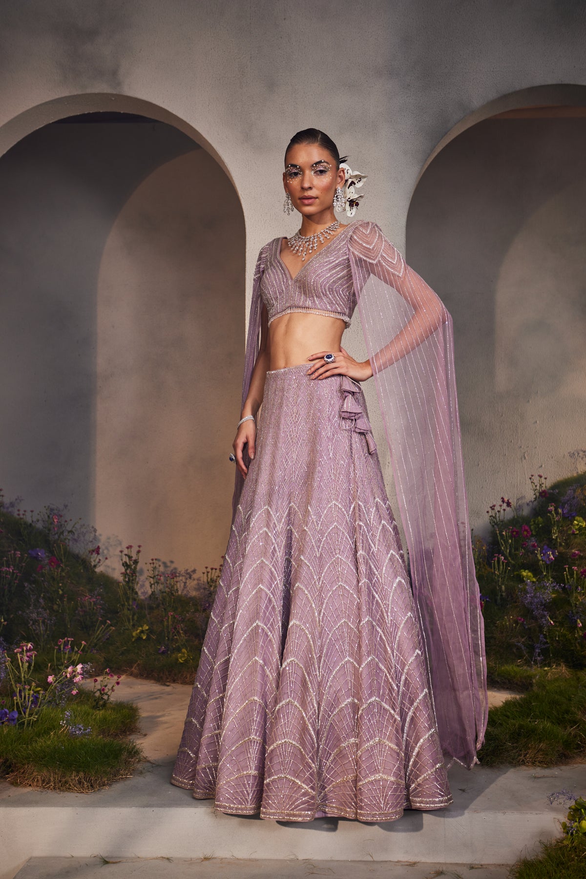 Lisa Lavender Net Lehenga Set