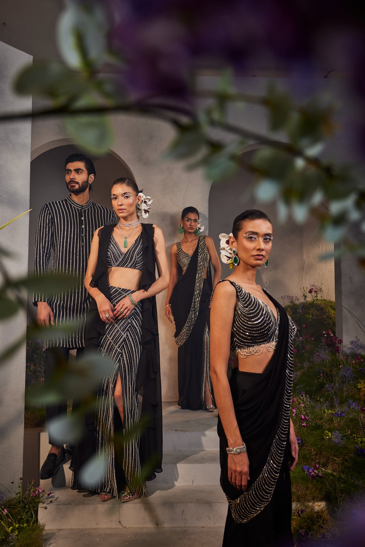 Black Lacey Pre Draped Saree Set