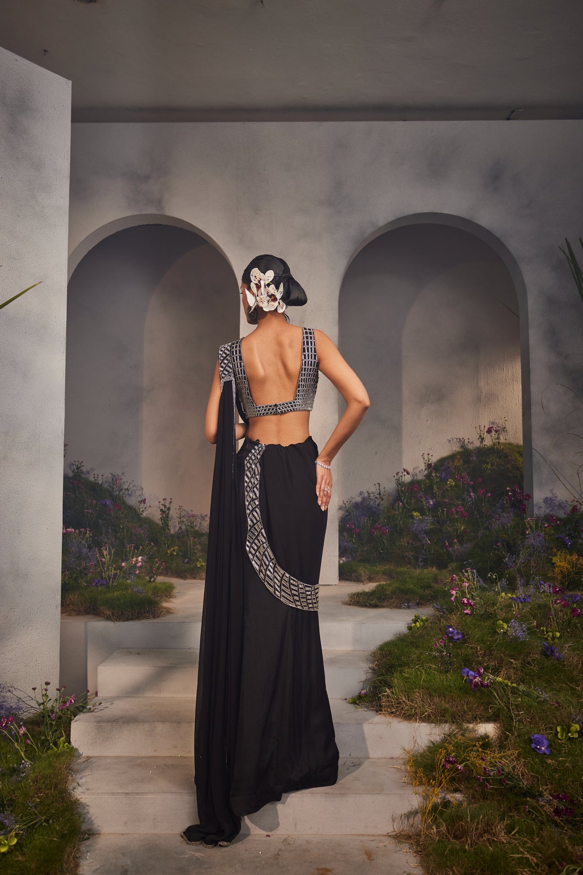 Black Lorelei Pre Draped Saree Set
