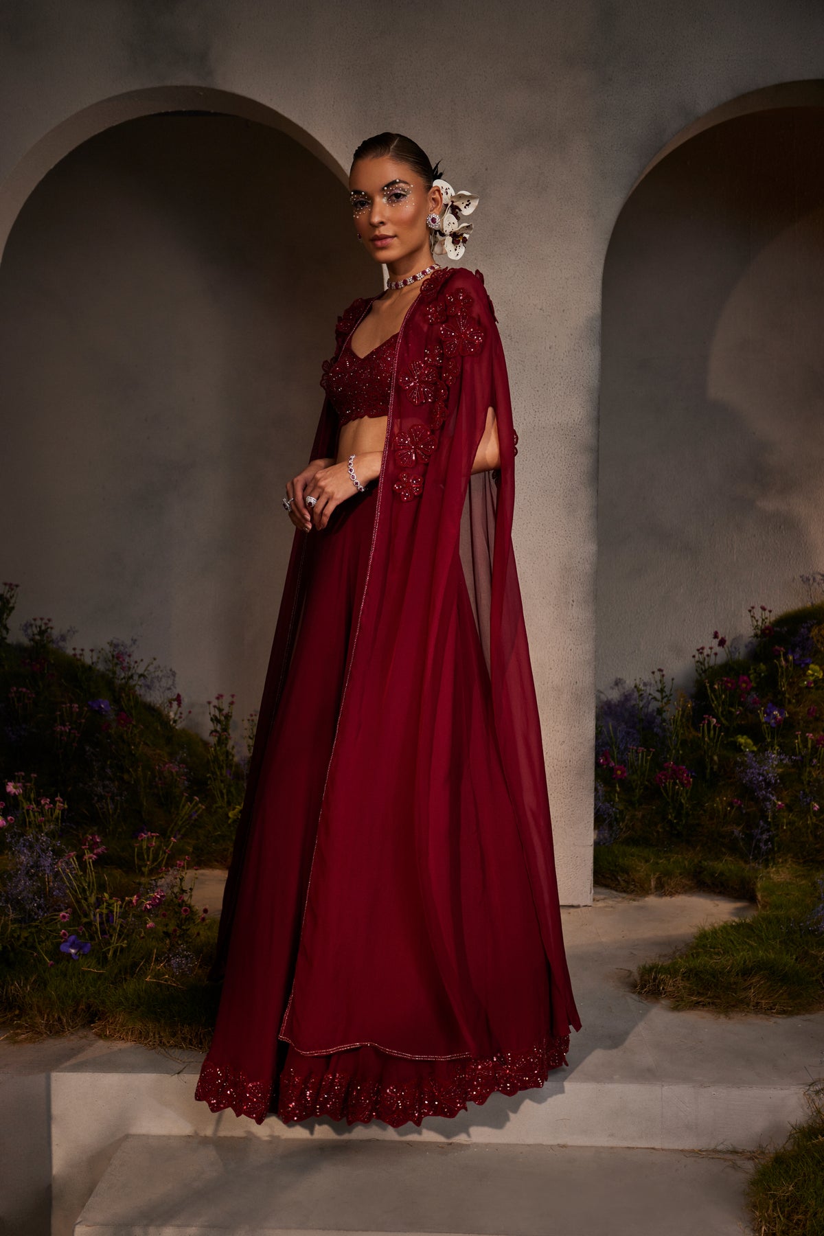 Maroon Lauren Cape Set