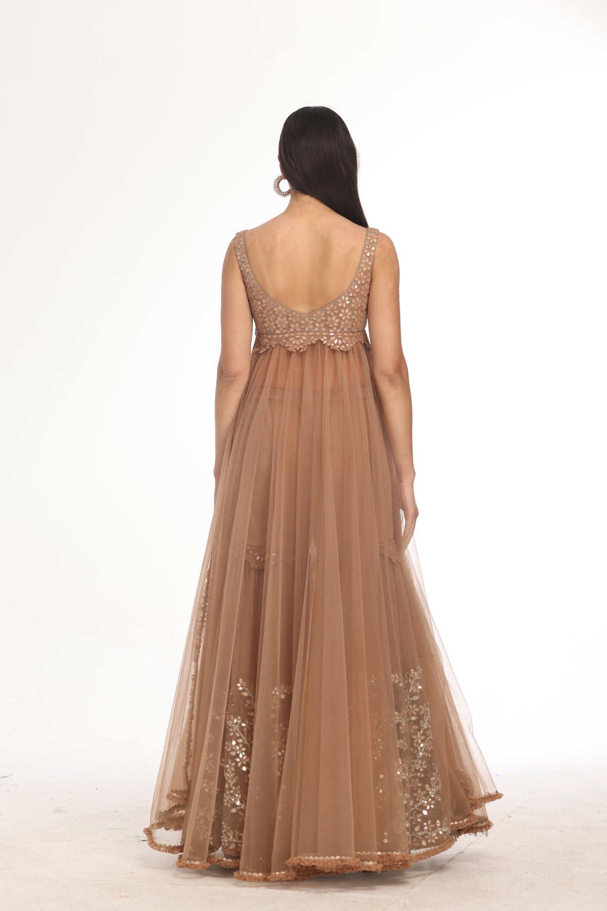 Brown Dress With Mirror Sharara
