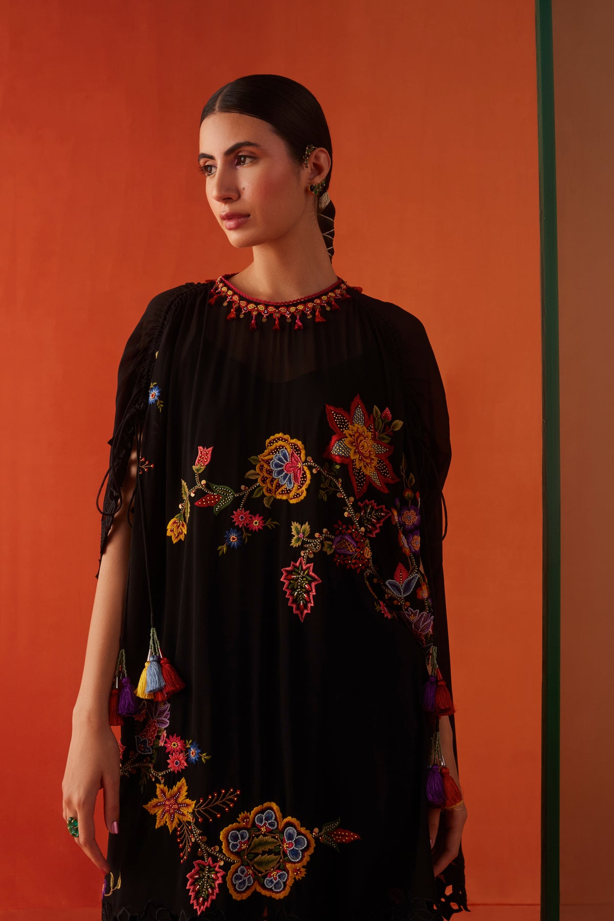Black Threadwork and Beadwork Kaftan