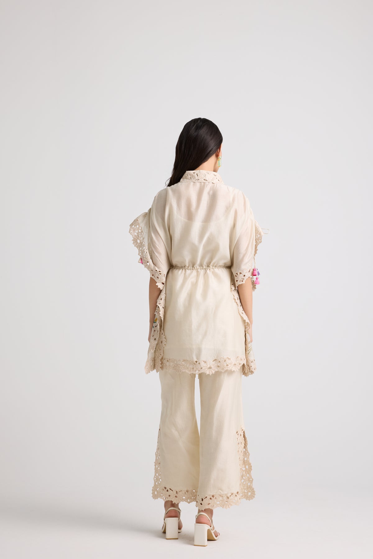 Ivory Floral Embroidered Kaftan Shirt