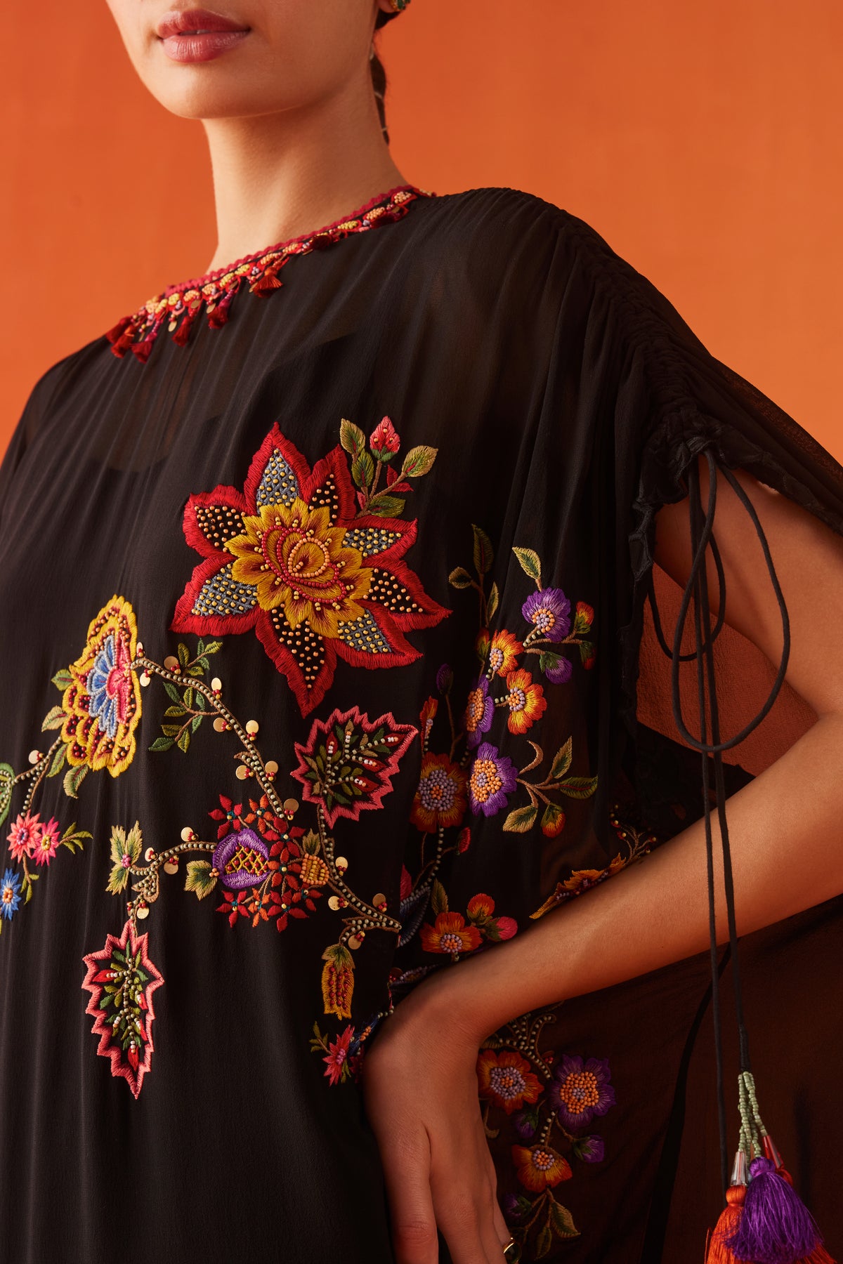 Black Threadwork and Beadwork Kaftan