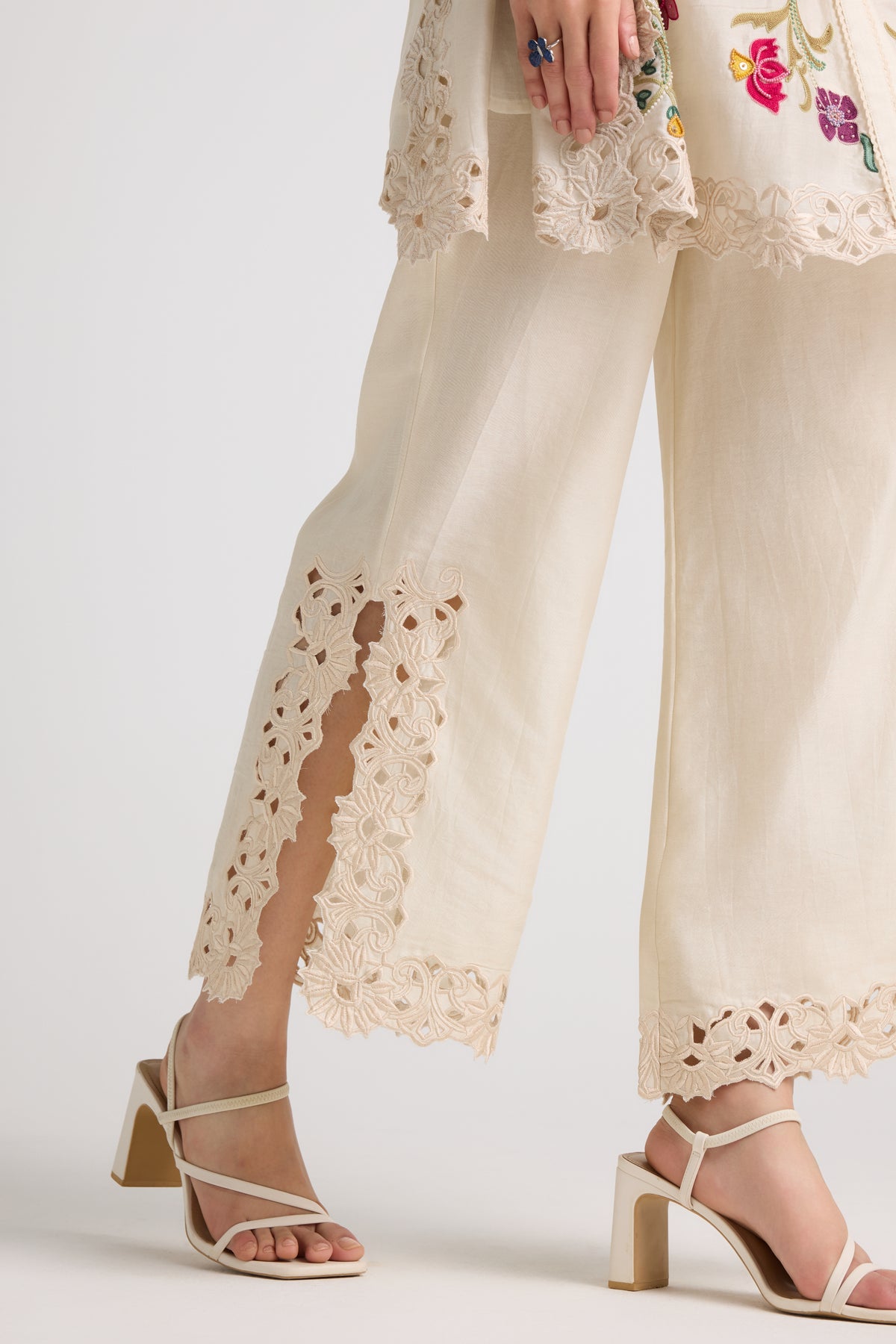 Ivory Cutwork Side Slit Pants