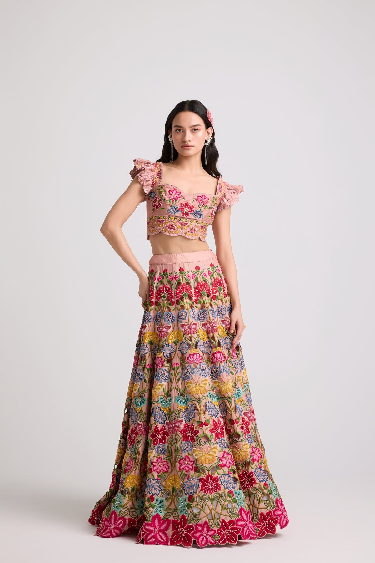 Soft Pink Multicolor Floral Lehenga