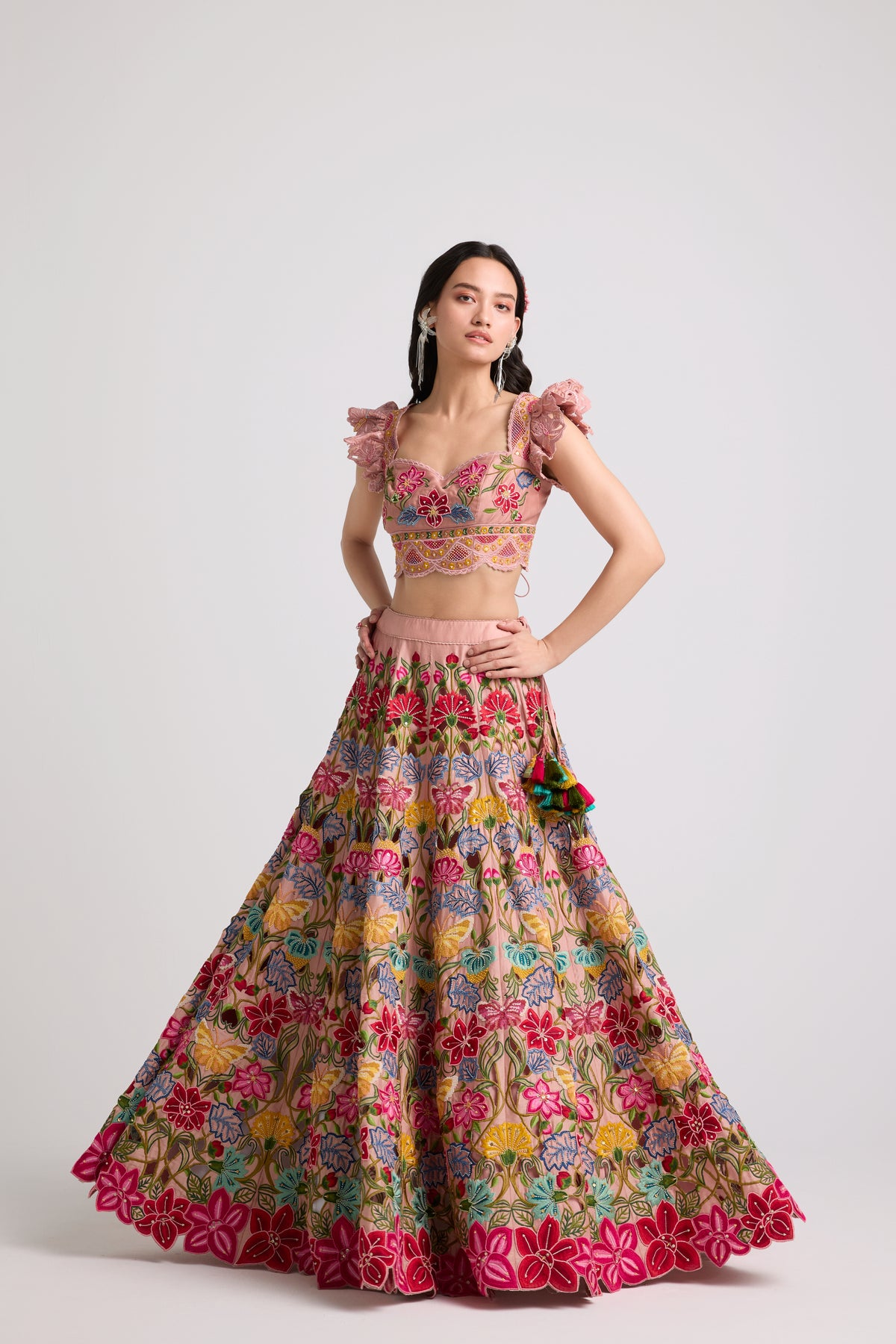 Soft Pink Multicolor Floral Lehenga
