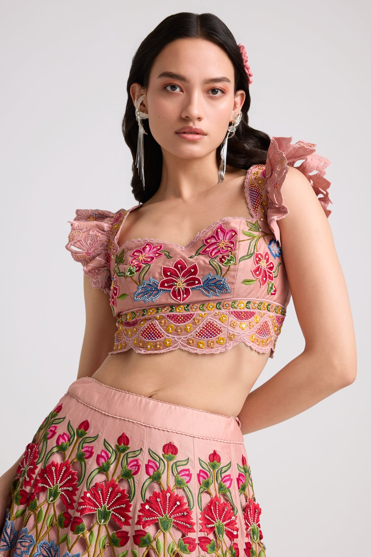 Soft Pink Multicolor Floral Bustier