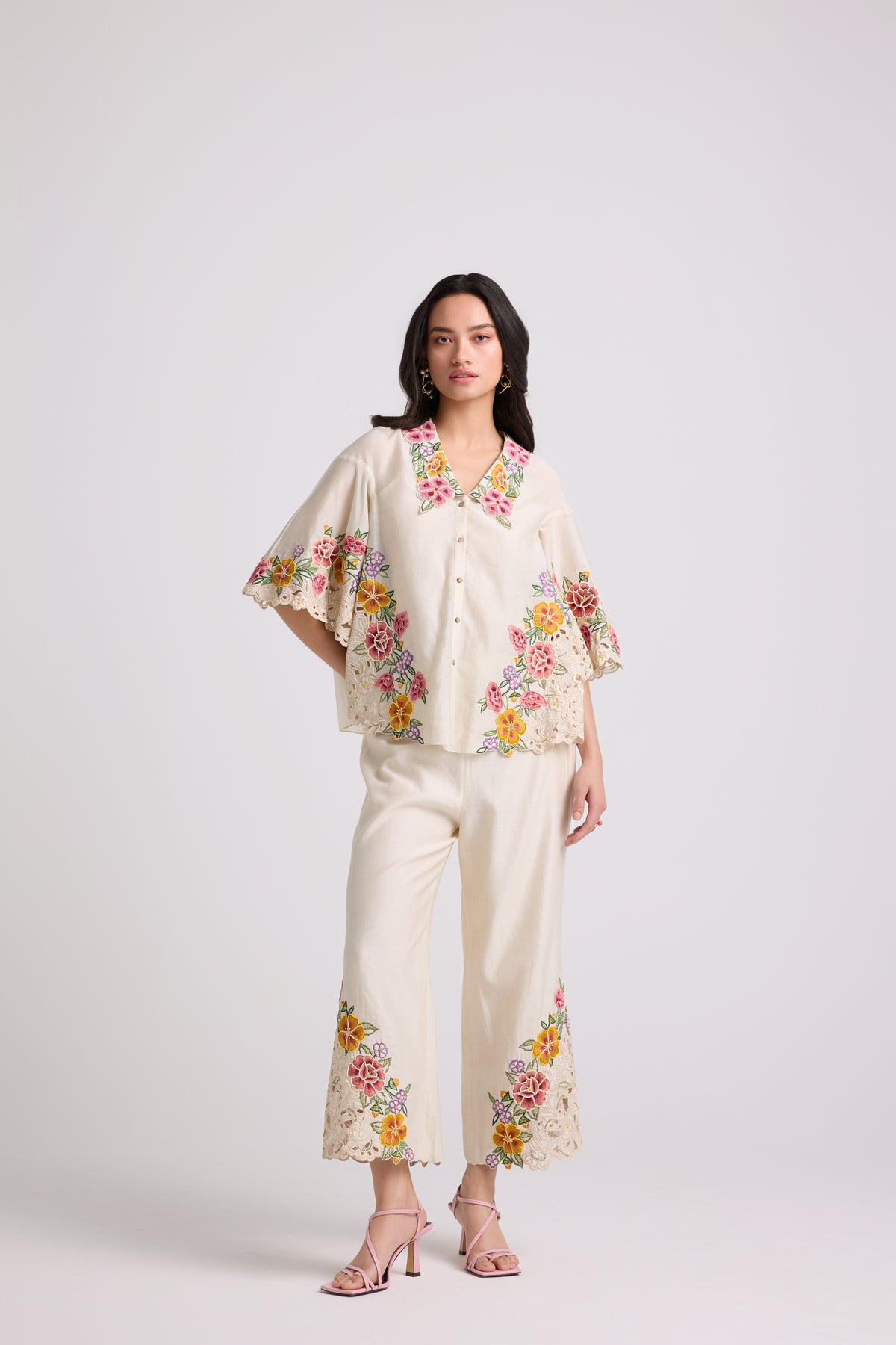 Ivory Floral Cutwork Shirt