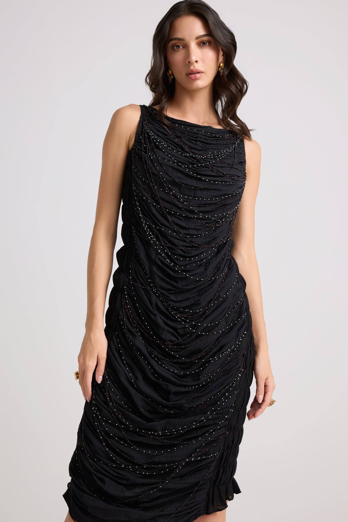 Black Beadwork Cowl Dress