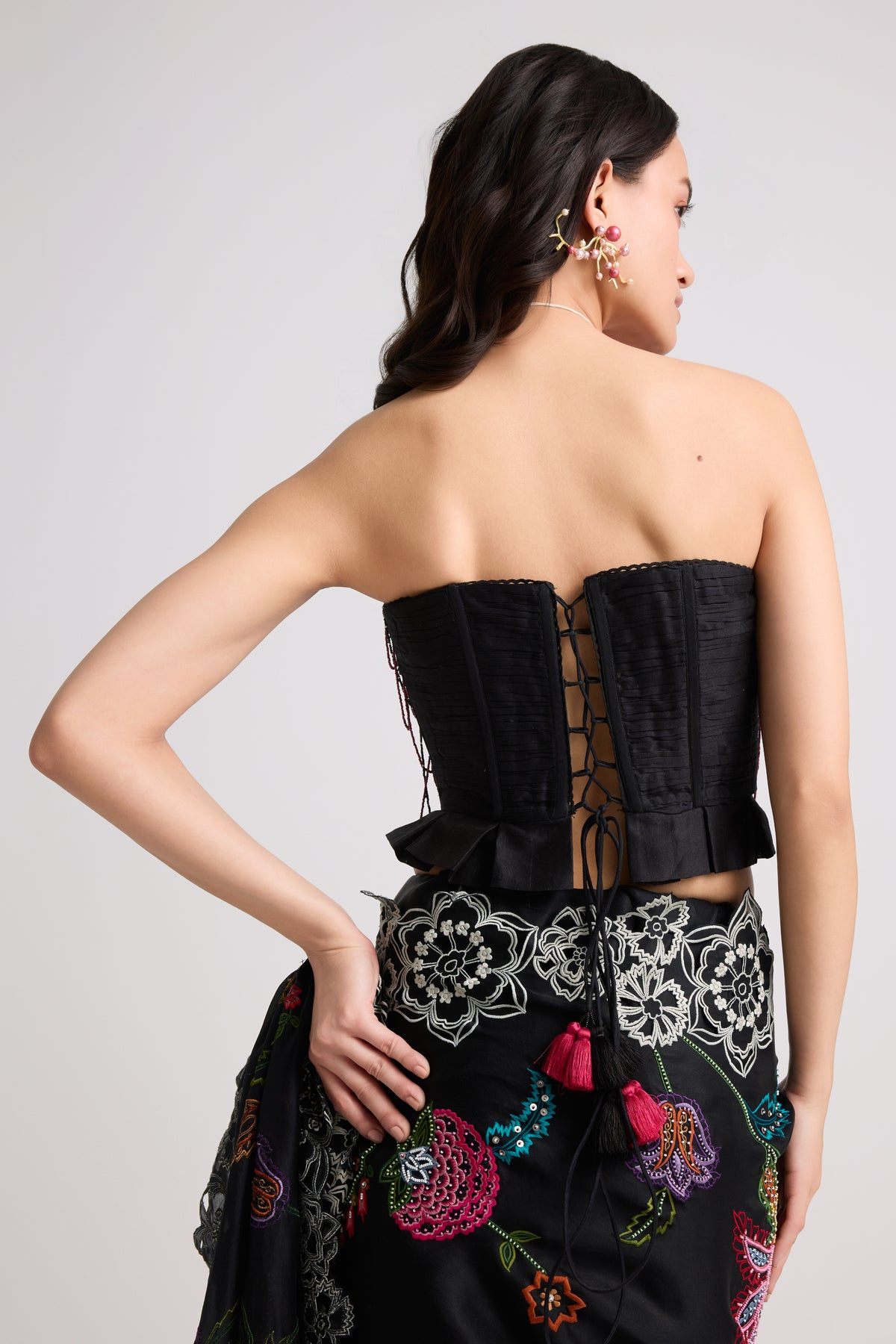Black Beadwork Ruched Corset