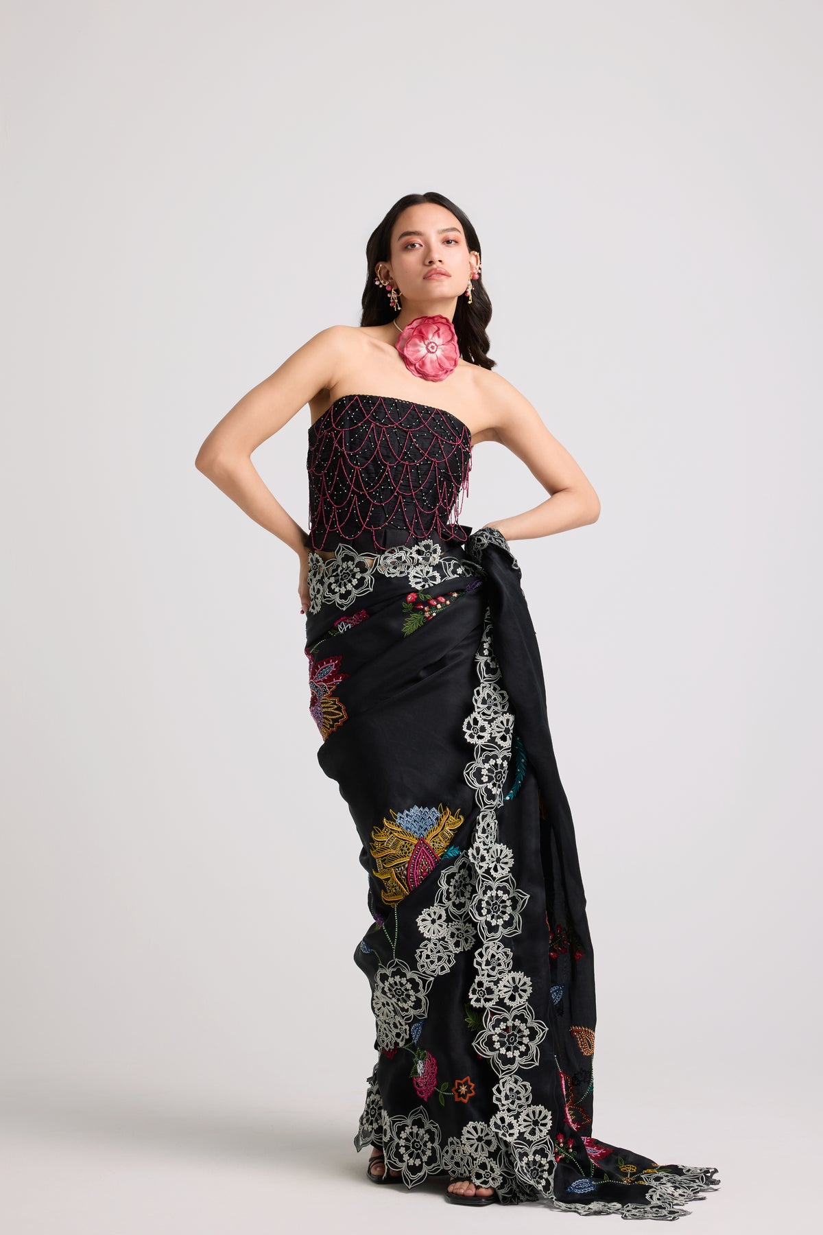 Black Beadwork Ruched Corset