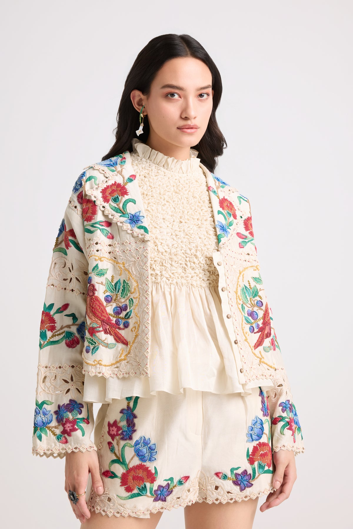 Ivory Applique And Beadwork Short Jacket